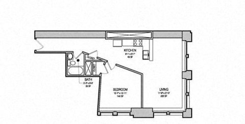 Floor plan for 1 bed, 1 bath, 660 sqft